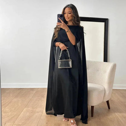 Women’s Maxi Dress with Round Neck and Flowing Cape Sleeves - 4