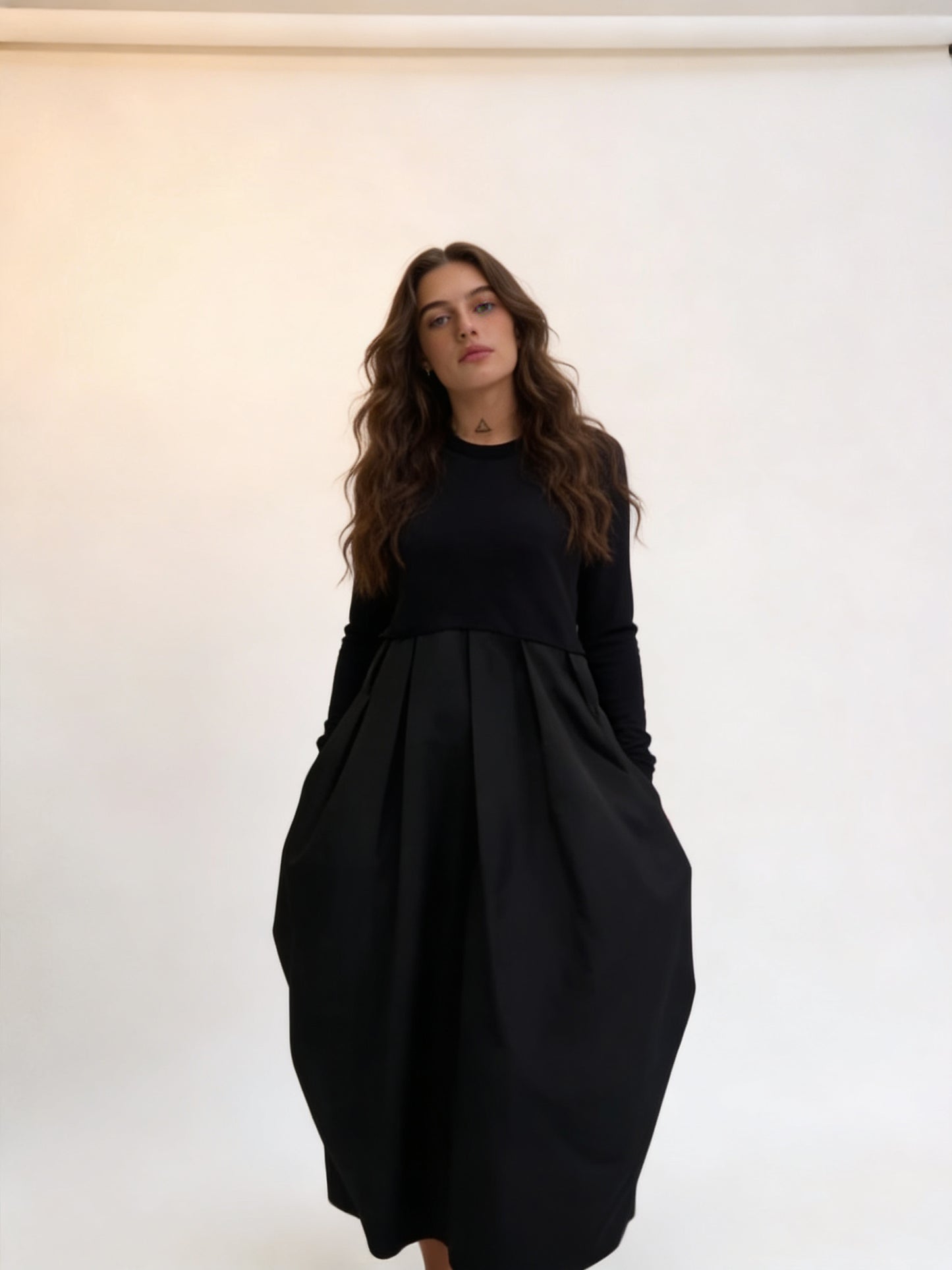 Femme Robe Maxi Col Rond, Manches Longues et Poches 1