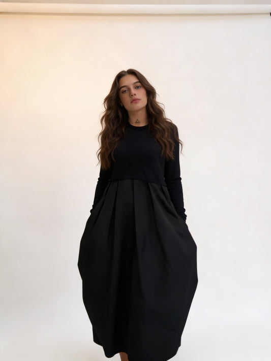 Femme Robe Maxi Col Rond, Manches Longues et Poches 1