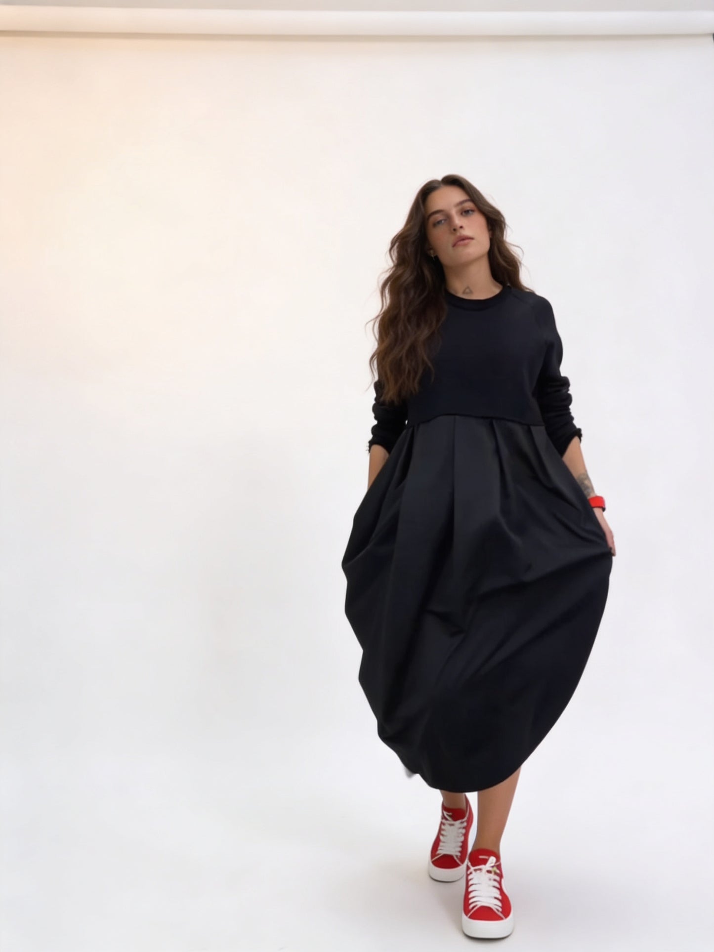 Femme Robe Maxi Col Rond, Manches Longues et Poches 2