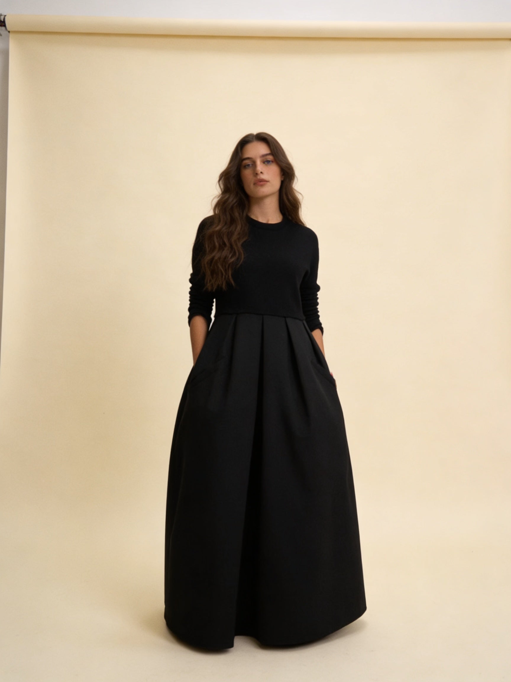 Femme Robe Maxi Col Rond, Manches Longues et Poches 3