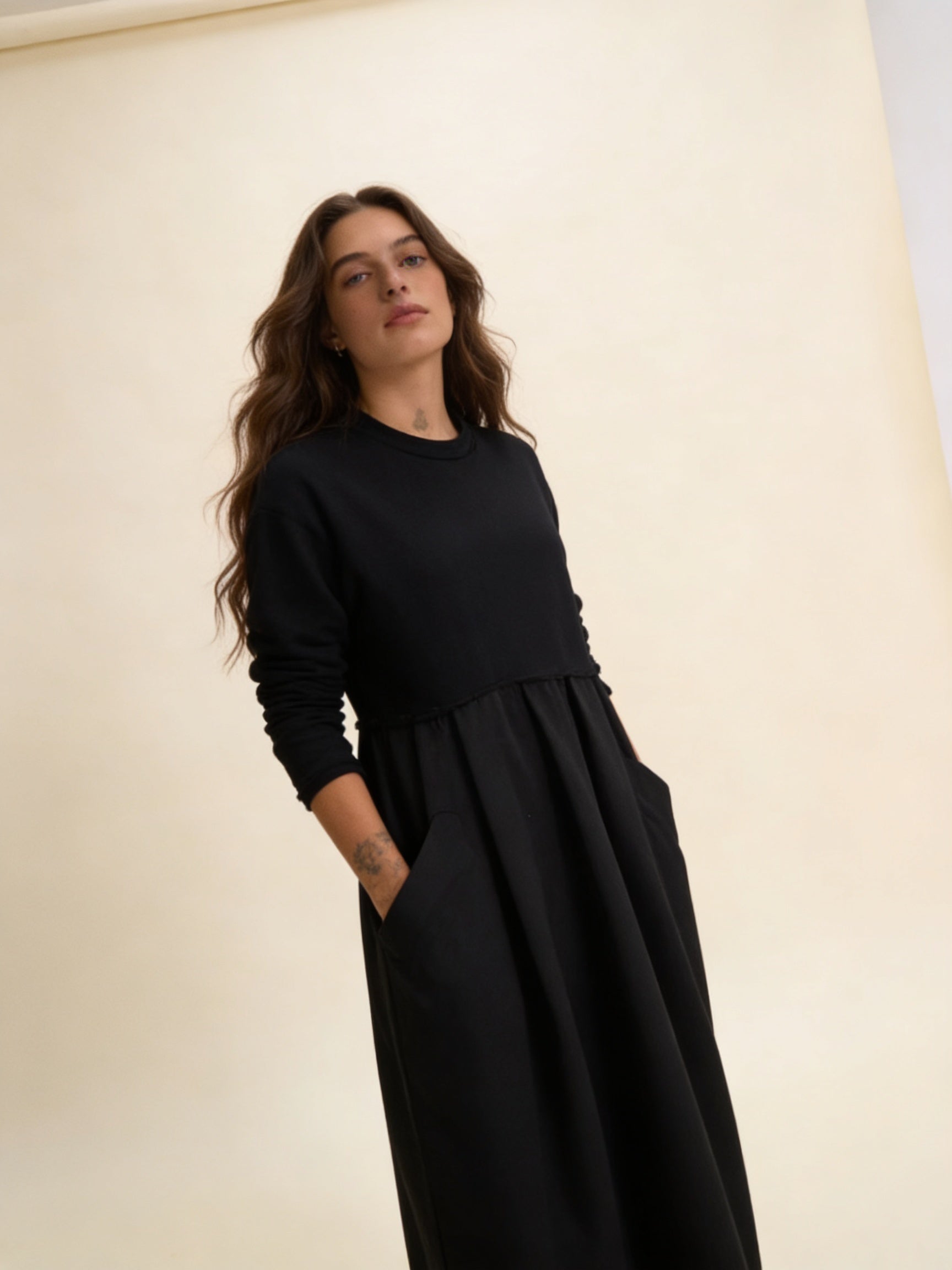 Femme Robe Maxi Col Rond, Manches Longues et Poches 4