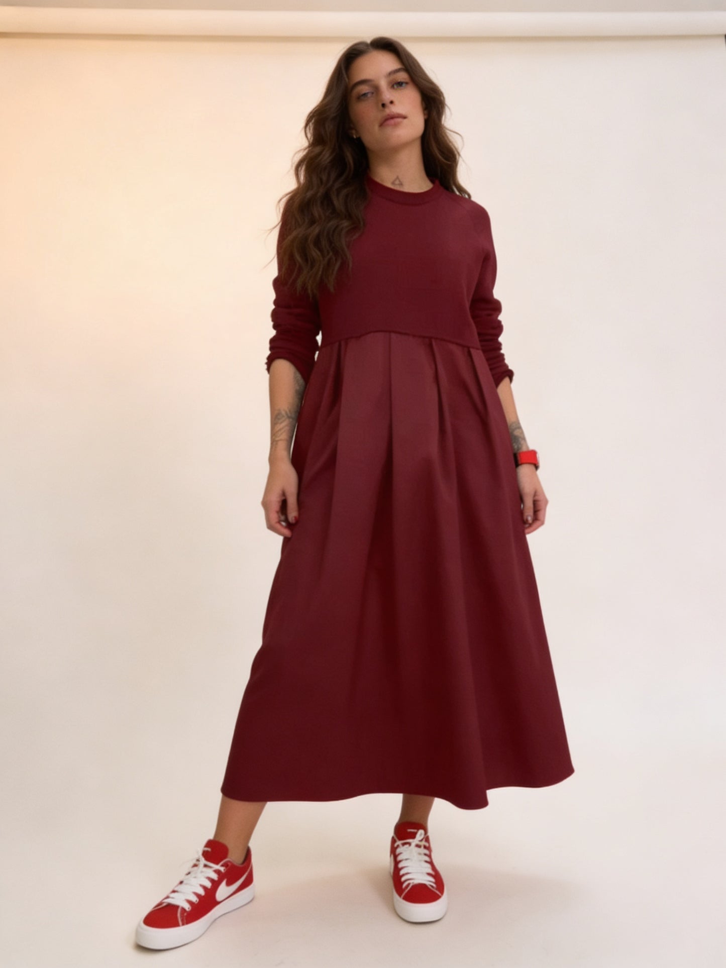 Femme Robe Maxi Col Rond, Manches Longues et Poches 8
