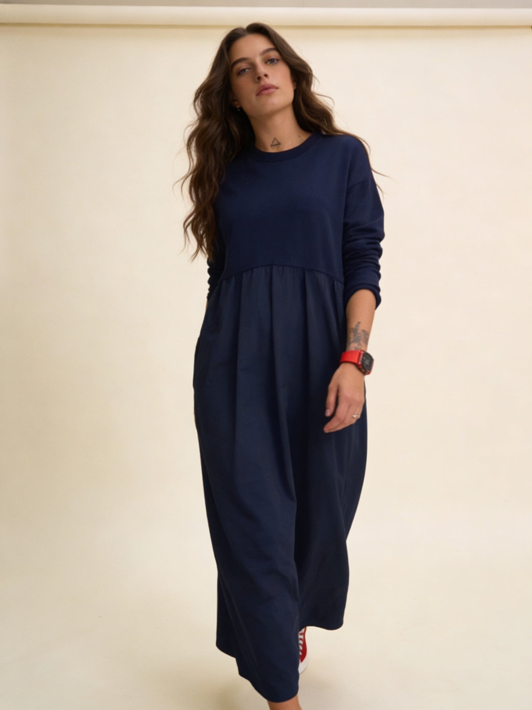 Femme Robe Maxi Col Rond, Manches Longues et Poches 9