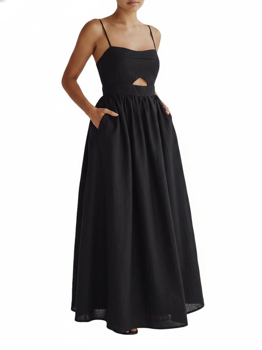 Femme Robe Maxi sans Bretelles à Col Cœur avec Découpe et Poches