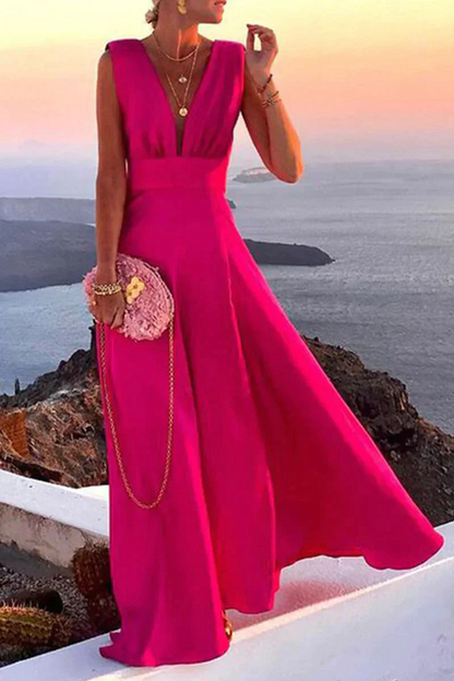 Femme Robe Maxi sans Manches avec Col en V et Imprimé
