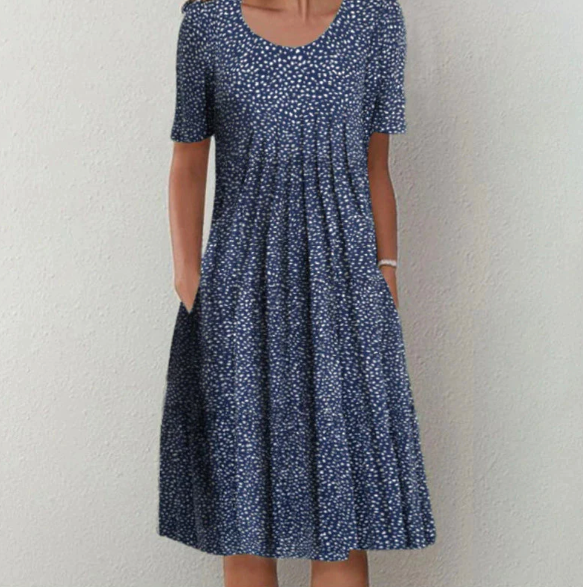 Femme Robe Midi à Manches Courtes avec Encolure Ronde et Imprimé Floral