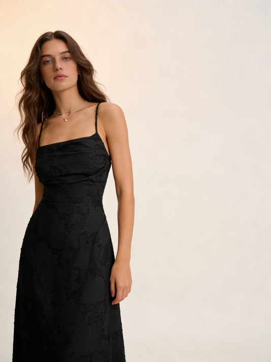 Femme Robe Midi de Soirée avec Dos Lacé et Jupe A-ligne 1