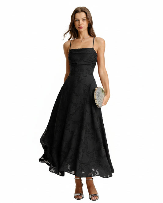 Femme Robe Midi de Soirée sans Bretelles Larges avec Dos Lacé et Jupe A-ligne