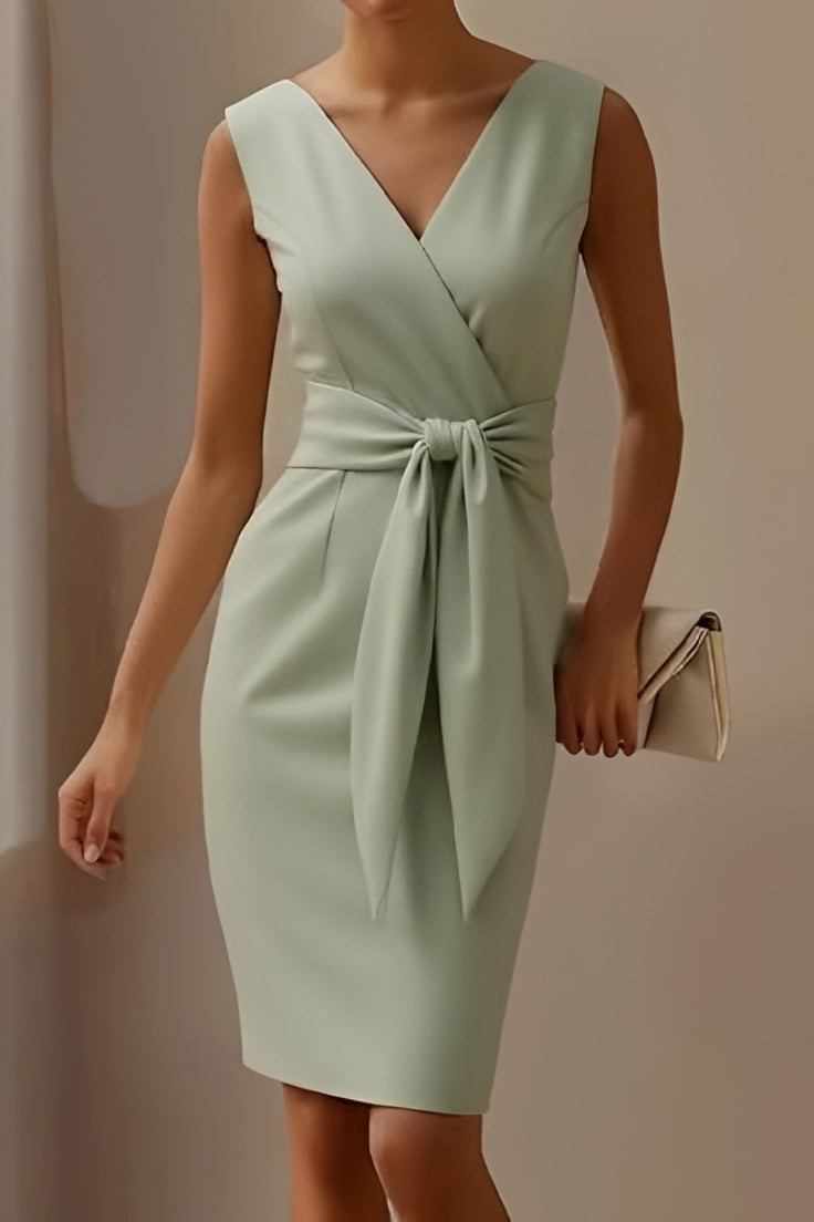 Women's Sleeveless Midi Sheath Dress with Knot and Slit - 2