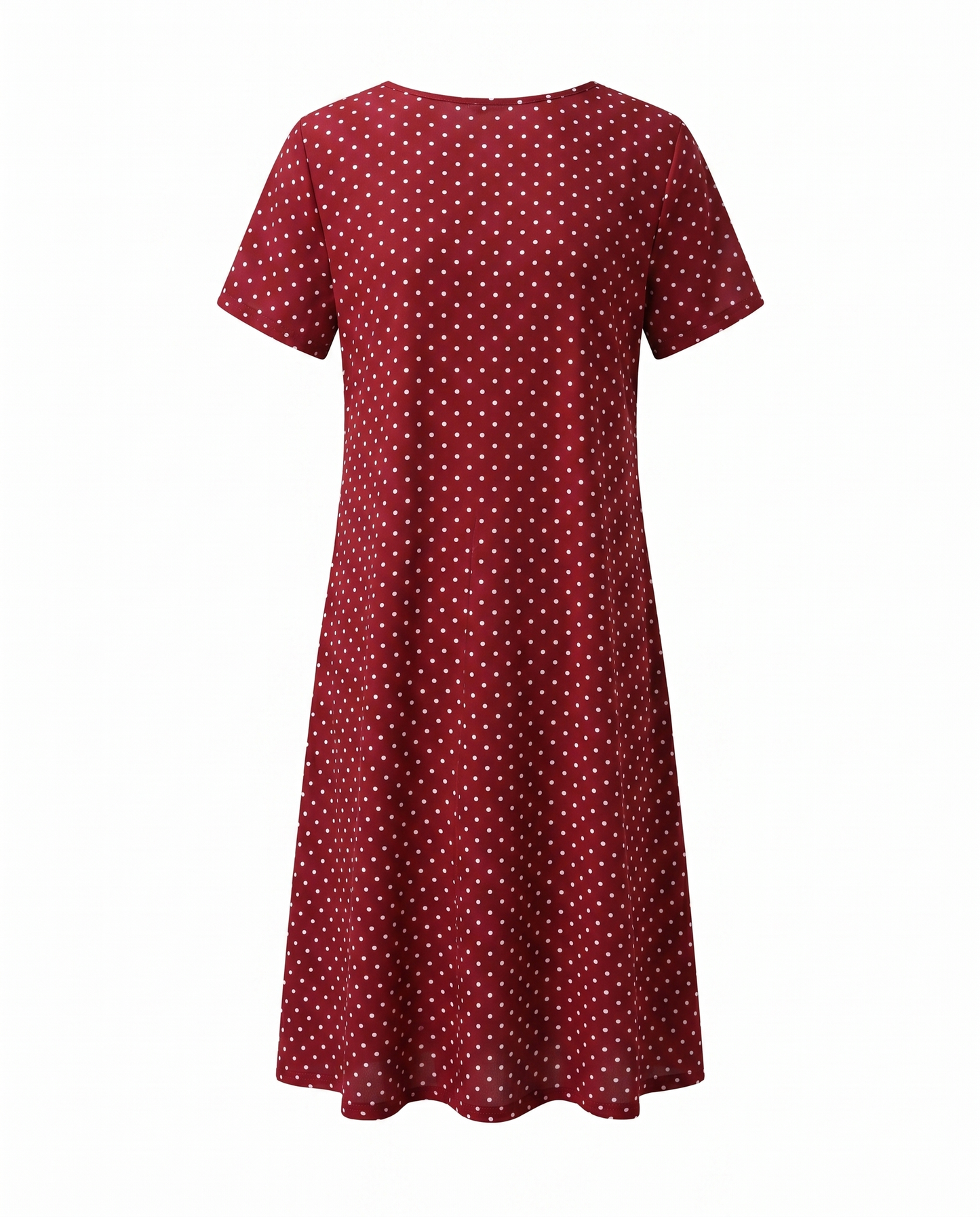 Femme Robe Midi Manches Courtes à Pois et Col Rond avec Coupe A-line