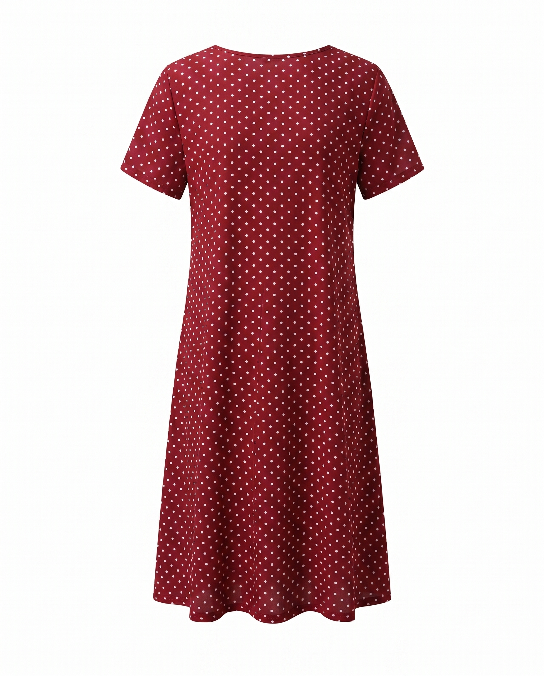 Femme Robe Midi Manches Courtes à Pois et Col Rond avec Coupe A-line