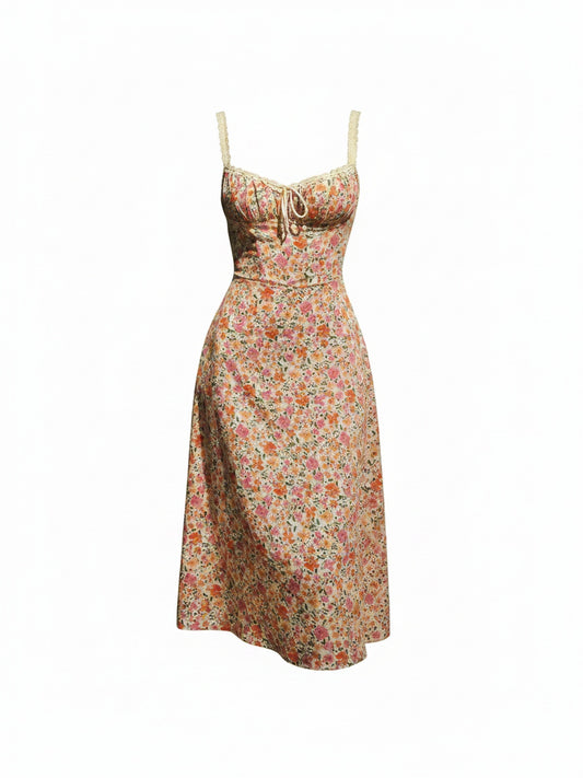 Femme Robe Midi sans Bretelles à Imprimé Floral et Décolleté Sweetheart