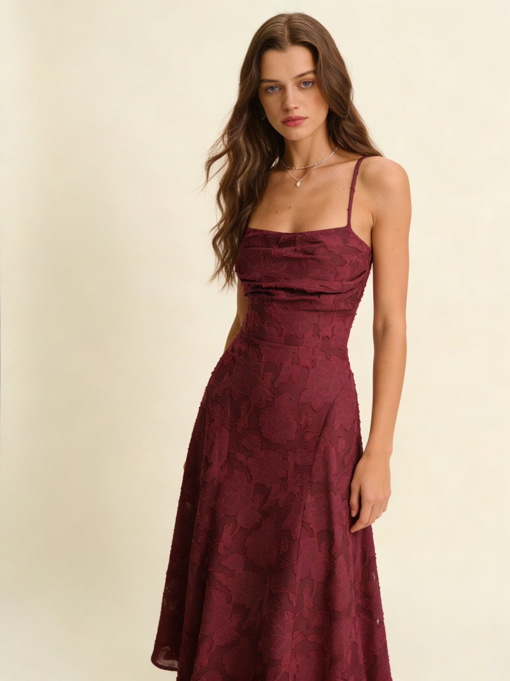Femme Robe Midi sans Manches en A-ligne avec Col Carré et Dos Lacé 1
