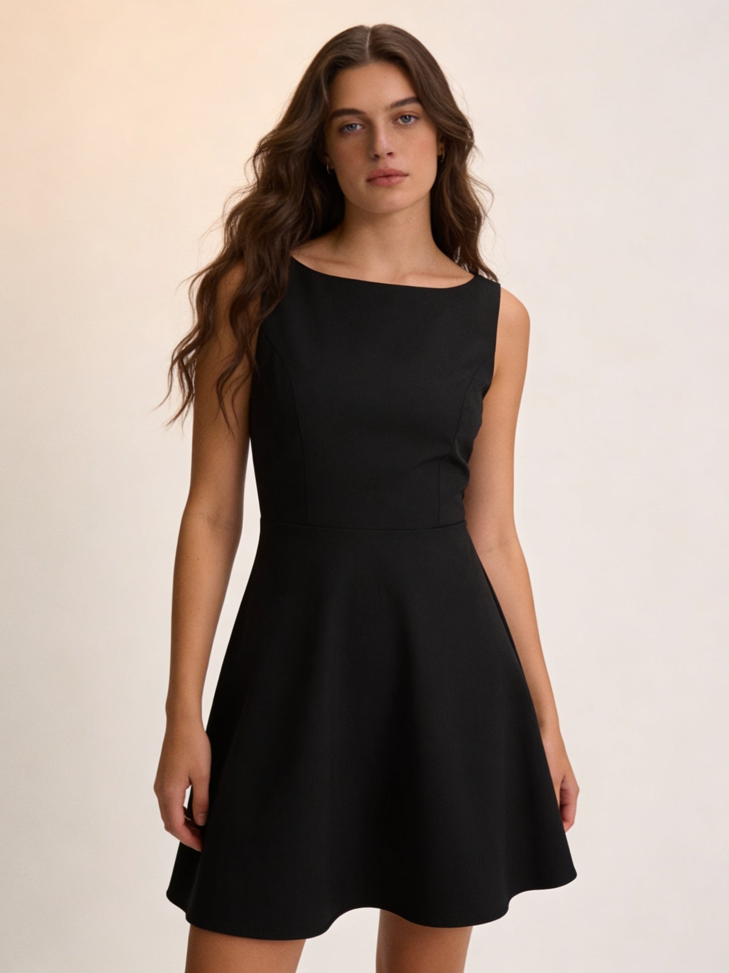 Femme Robe Mini Sans Manches col Bateau Taille Haute Ligne A avec Dos Nu 4