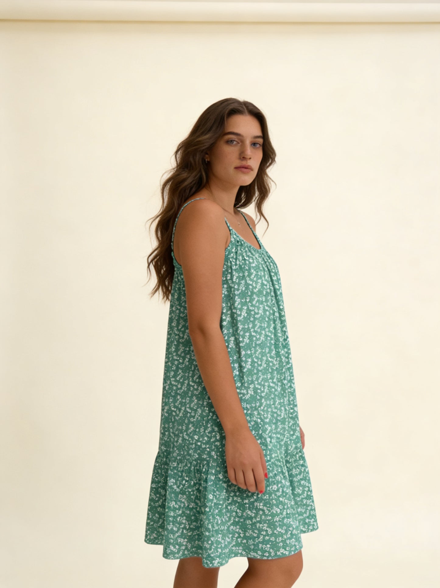 Femme Robe Sans Manches avec Fines Bretelles et Imprimé Floral 4