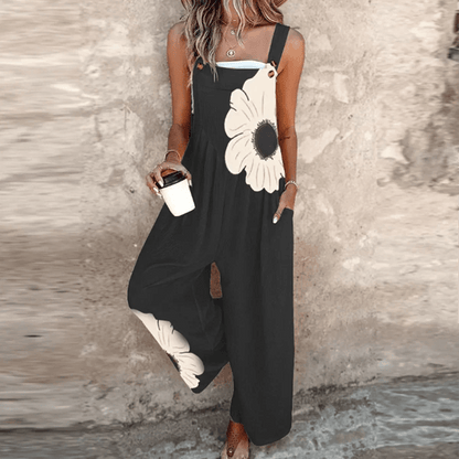 Women's Floral Dungarees with Adjustable Straps and Wide Legs - 2