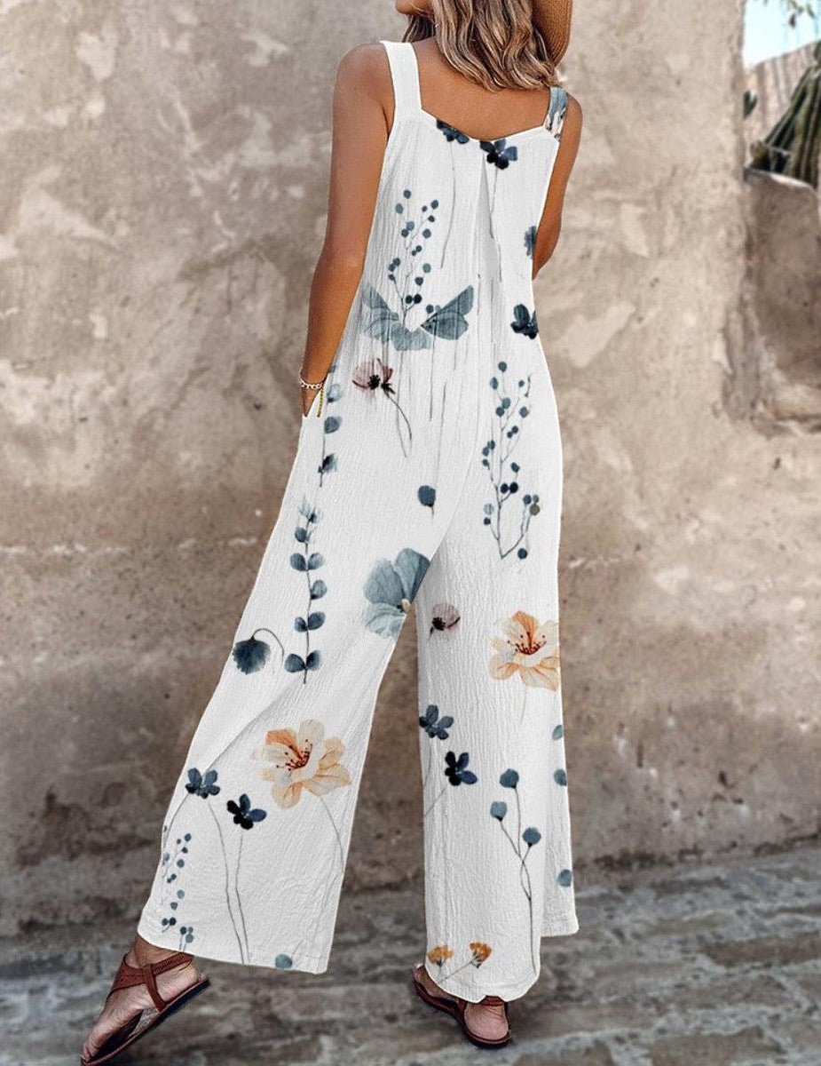 Femme Salopette Florale à Bretelles Réglables et Jambes Larges
