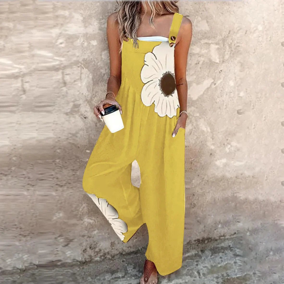 Femme Salopette Florale à Bretelles Réglables et Jambes Larges