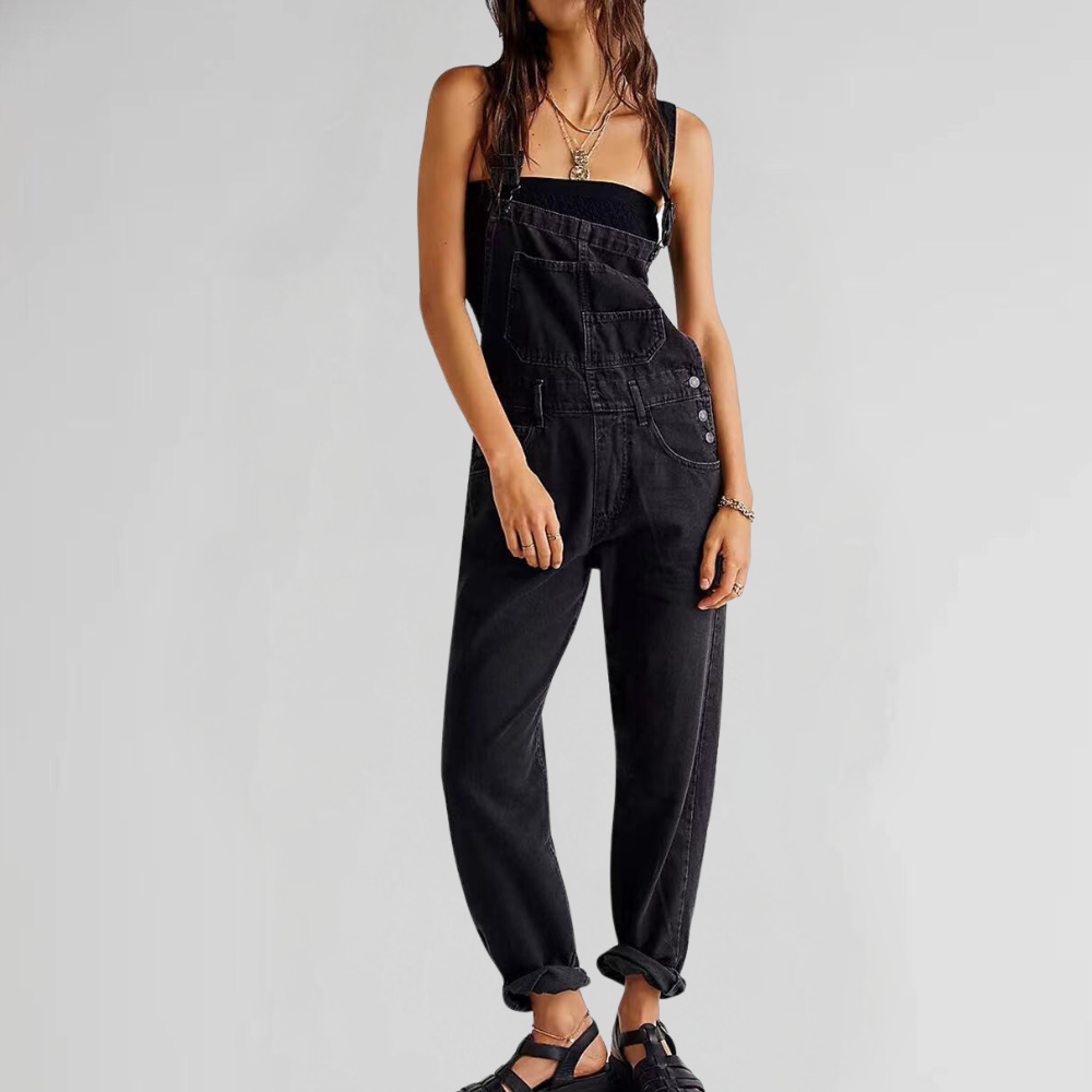 Women's Retro Straight Cut Jean Dungarees with Crossed Straps - 3