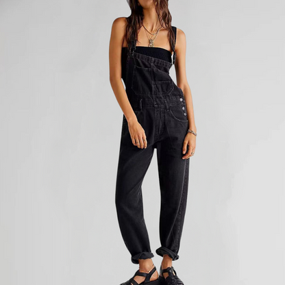 Women's Retro Straight Cut Jean Dungarees with Crossed Straps - 3