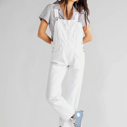 Women's Retro Straight Cut Jean Dungarees with Crossed Straps - 5
