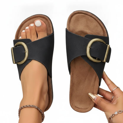 Femme Sandales à Bride avec Boucle Ronde Style Birkenstock à Bout Ouvert