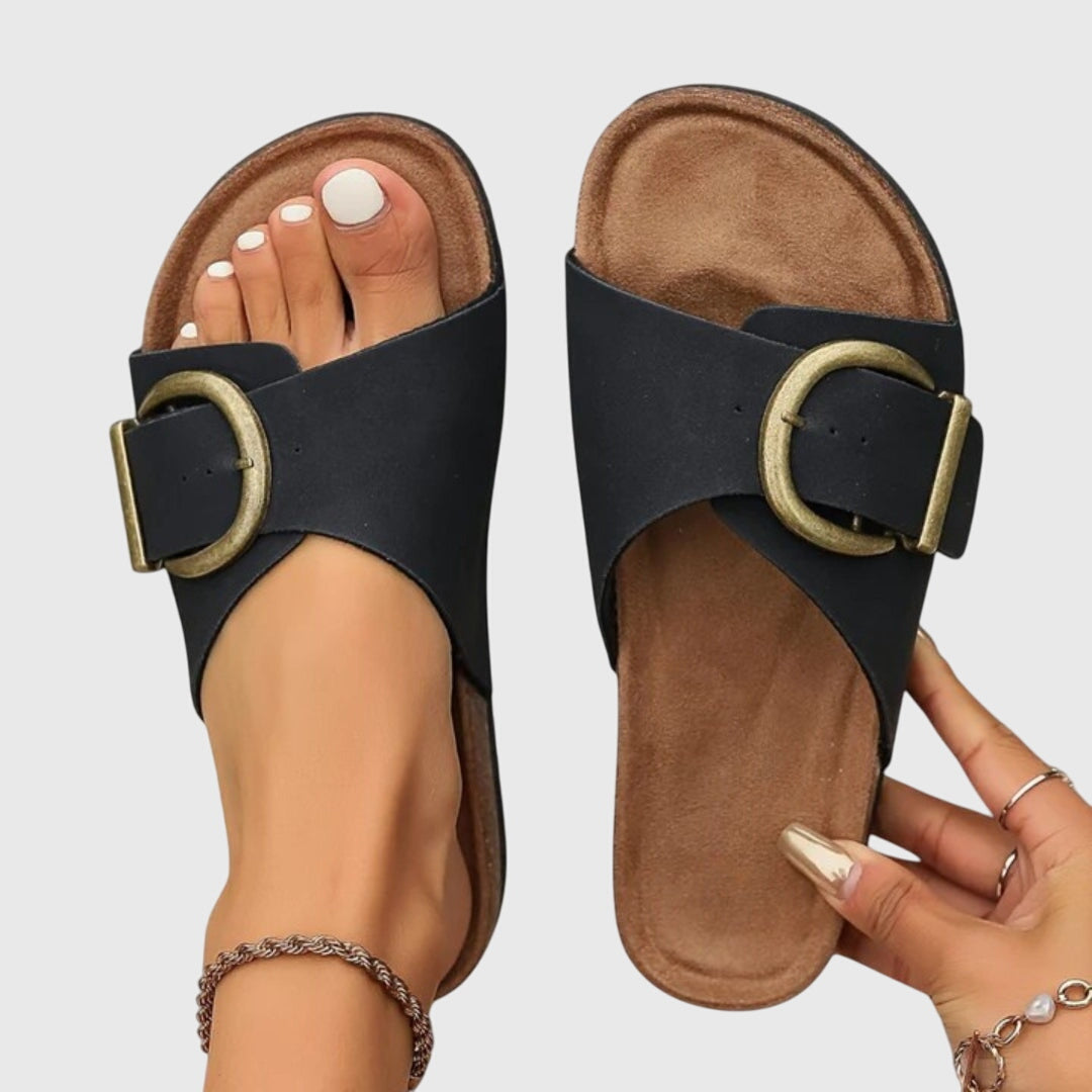 Femme Sandales à Bride avec Boucle Ronde Style Birkenstock à Bout Ouvert
