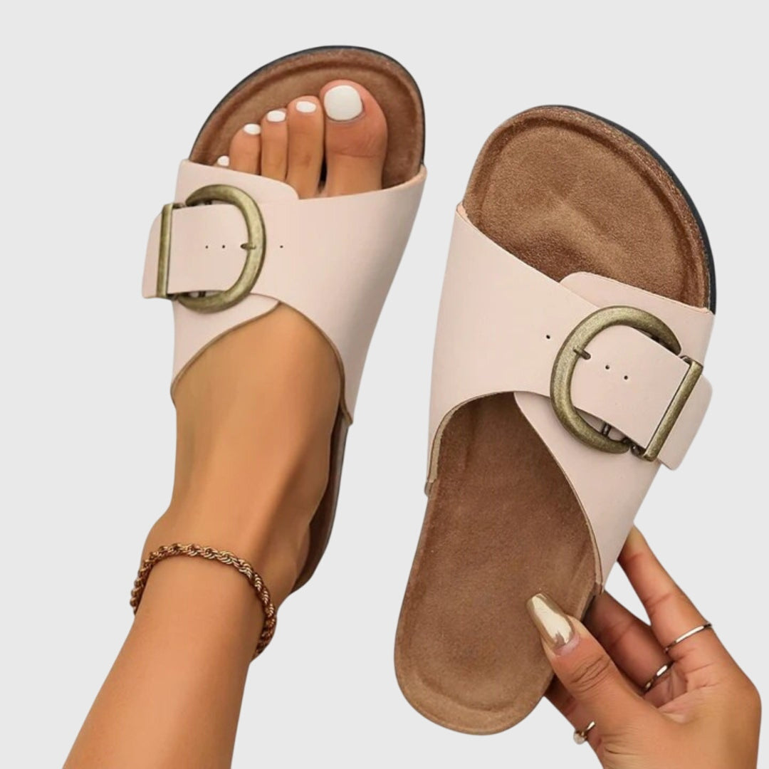 Femme Sandales à Bride avec Boucle Ronde Style Birkenstock à Bout Ouvert