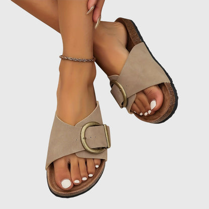 Femme Sandales à Bride avec Boucle Ronde Style Birkenstock à Bout Ouvert