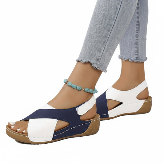 Women's Two-Tone Platform Sandals with Back Strap and Velcro - 1