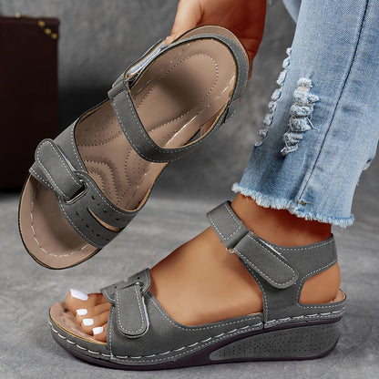 Femme Sandales à Talon Compensé avec Fermeture Velcro et Bout Ouvert