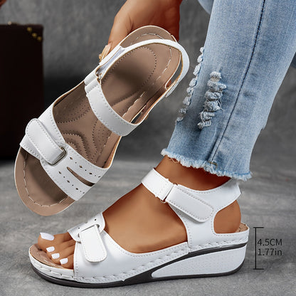 Femme Sandales à Talon Compensé avec Fermeture Velcro et Bout Ouvert
