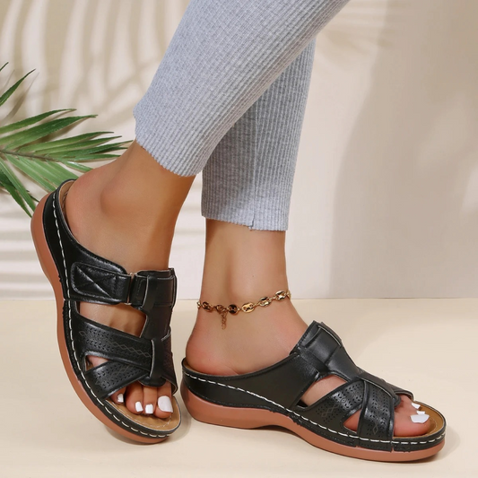 Women's Open-Toe Sandals with Crossover Straps and Wedge Sole - 1