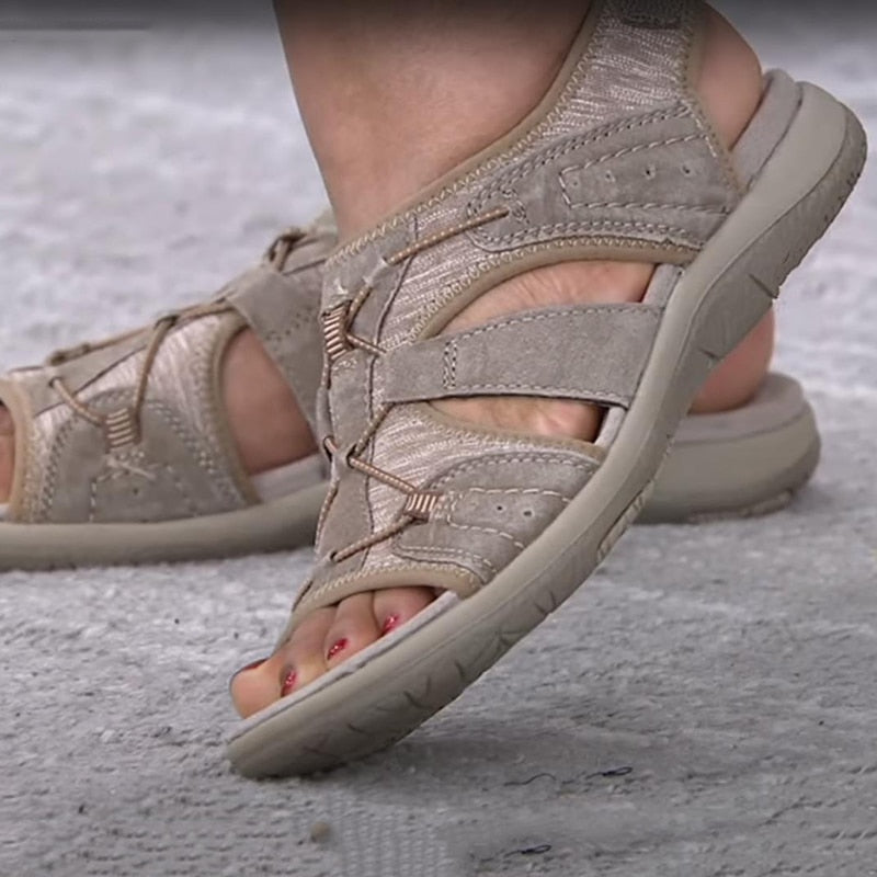Femme Sandales Ouvertes avec Soutien de Voûte Plantaire et Fermeture Velcro Réglable