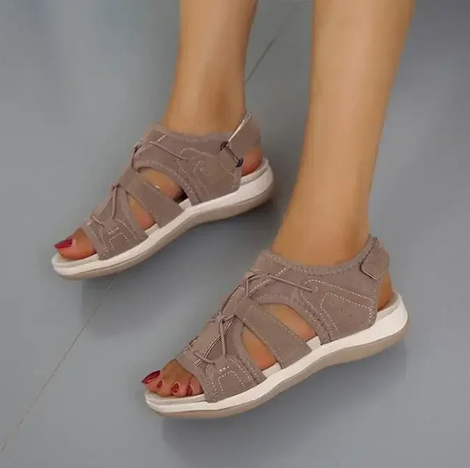 Femme Sandales Ouvertes avec Soutien de Voûte Plantaire et Fermeture Velcro Réglable