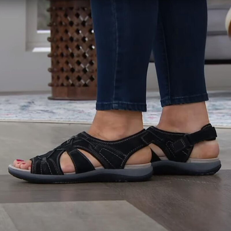 Femme Sandales Ouvertes avec Soutien de Voûte Plantaire et Fermeture Velcro Réglable