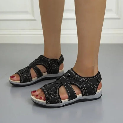 Femme Sandales Ouvertes avec Soutien de Voûte Plantaire et Fermeture Velcro Réglable