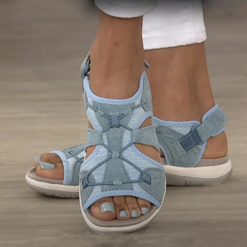 Femme Sandales Ouvertes avec Soutien de Voûte Plantaire et Fermeture Velcro Réglable