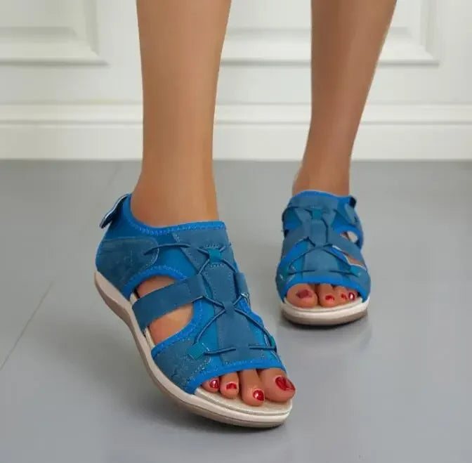 Femme Sandales Ouvertes avec Soutien de Voûte Plantaire et Fermeture Velcro Réglable