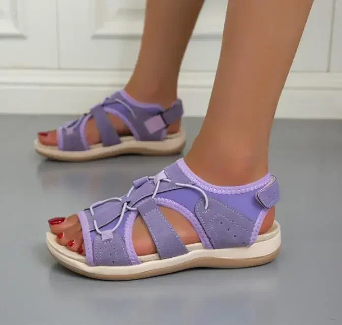 Femme Sandales Ouvertes avec Soutien de Voûte Plantaire et Fermeture Velcro Réglable
