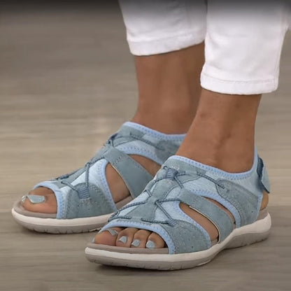 Femme Sandales Ouvertes avec Soutien de Voûte Plantaire et Fermeture Velcro Réglable