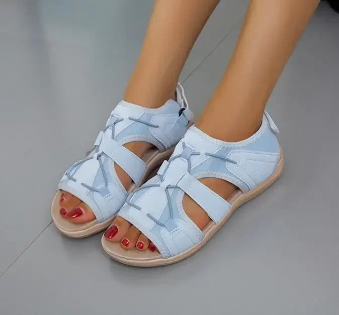 Femme Sandales Ouvertes avec Soutien de Voûte Plantaire et Fermeture Velcro Réglable