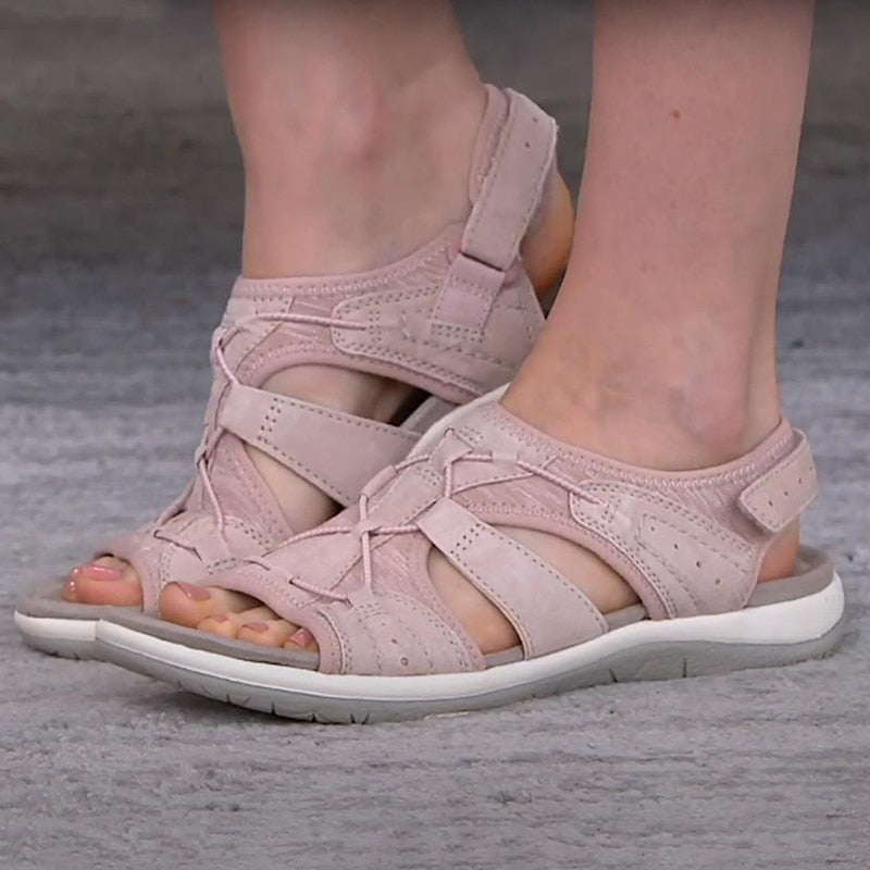Femme Sandales Ouvertes avec Soutien de Voûte Plantaire et Fermeture Velcro Réglable