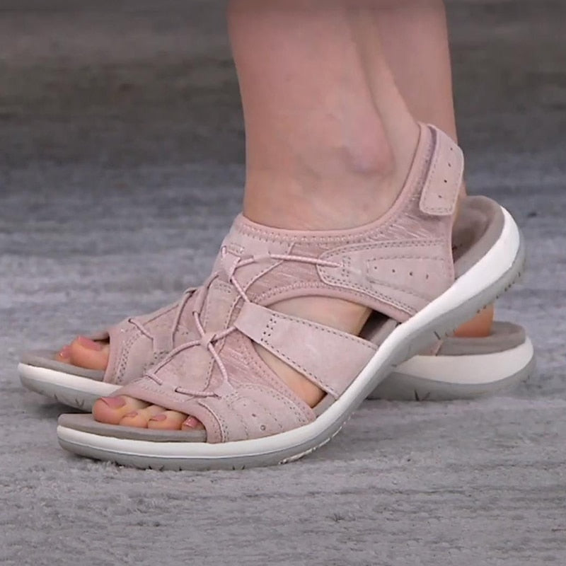 Femme Sandales Ouvertes avec Soutien de Voûte Plantaire et Fermeture Velcro Réglable