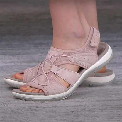 Femme Sandales Ouvertes avec Soutien de Voûte Plantaire et Fermeture Velcro Réglable