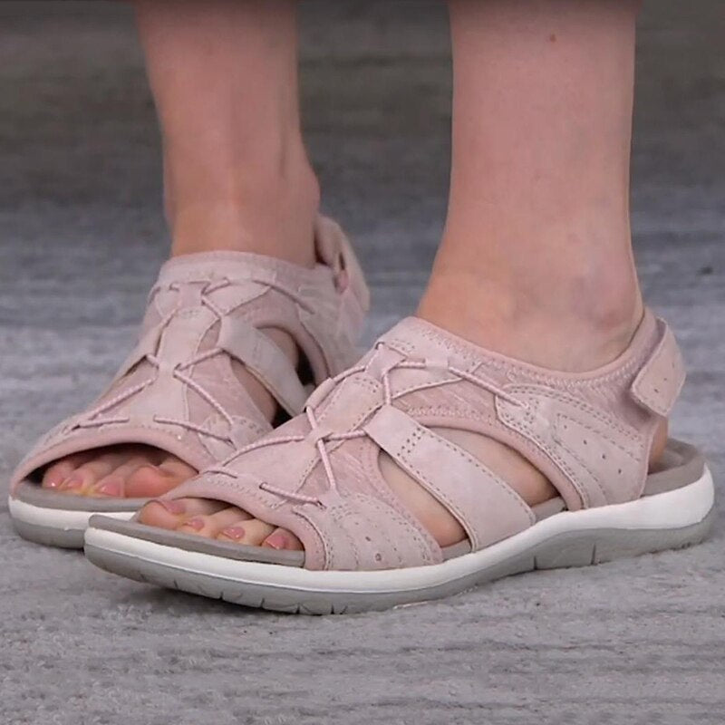 Femme Sandales Ouvertes avec Soutien de Voûte Plantaire et Fermeture Velcro Réglable