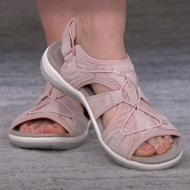 Femme Sandales Ouvertes avec Soutien de Voûte Plantaire et Fermeture Velcro Réglable