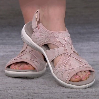 Femme Sandales Ouvertes avec Soutien de Voûte Plantaire et Fermeture Velcro Réglable