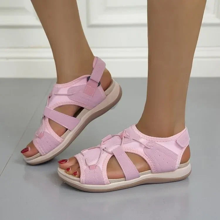 Femme Sandales Ouvertes avec Soutien de Voûte Plantaire et Fermeture Velcro Réglable